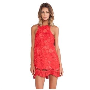 Lover+friends caspian red coral shift lace  dress